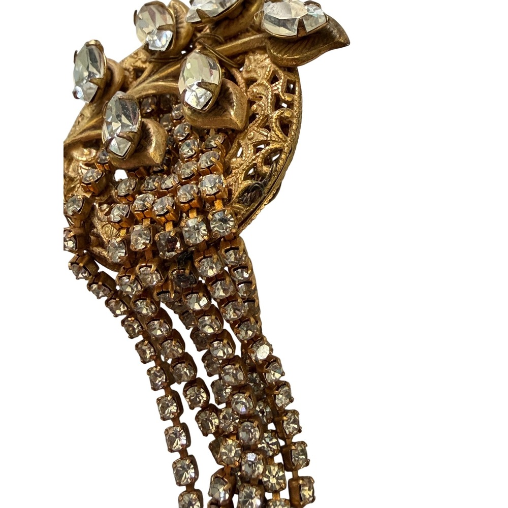 Vintage Miriam Haskell SIgned Gold Tone Rhinestone Waterfall Chandelier Earrings - Picture 5 of 11